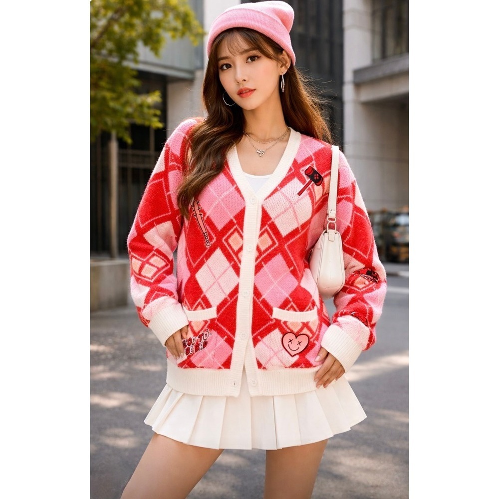 HARLEY QUINN Argyle Cardigan Sweater DC Comics Harlequin Batman Joker Small